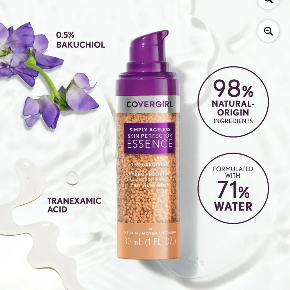 🦋CoverGirl Simply Ageless Skin Perfector Essence. 30 Light Medium New FullSz